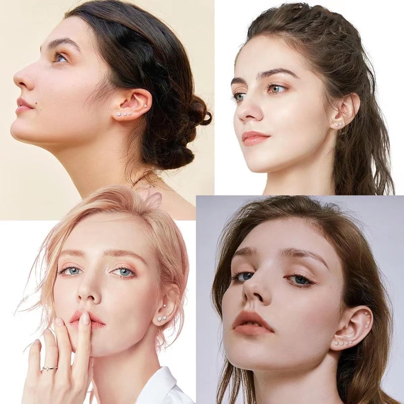 Yetonload 5-6 pairs Push-in Flat Back Stud Earrings Hypoallergenic Surgical Stainless Steel Cubic Zirconia Earrings Studs Set Multi-Pack, CZ Stud Earrings for Women Men Trendy Cartilage Stud Earrings 2-8mm - Image 5